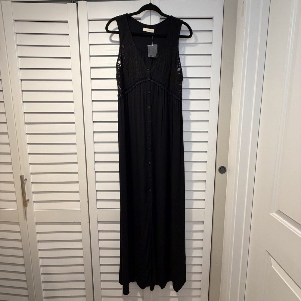 Lucid Pink Black Sleeveless Lace Button Front Maxi Dress Women's Large